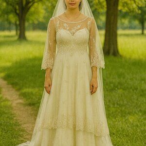 Vintage Le Sete‎ of Pastore Ivory Lace Wedding Dress 44(10)